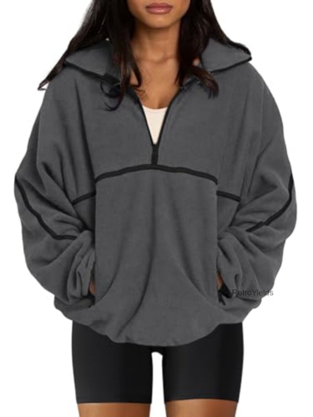 Oversized Sherpa Fleece Half Zip Pullover Women's Warm Fleece Jacket